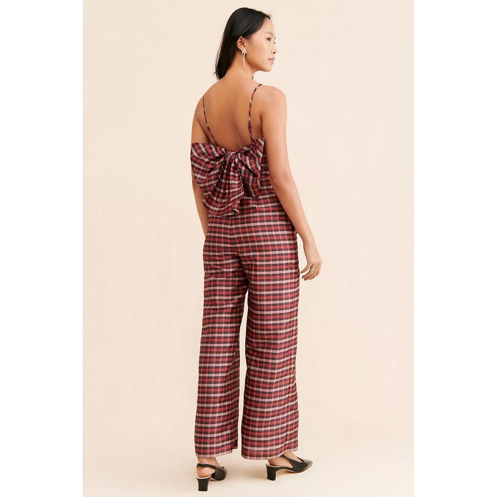 Hutch Womens Red Black Plaid Wide Leg Bow Back Jumpsuit Size 8 Adjustable Straps